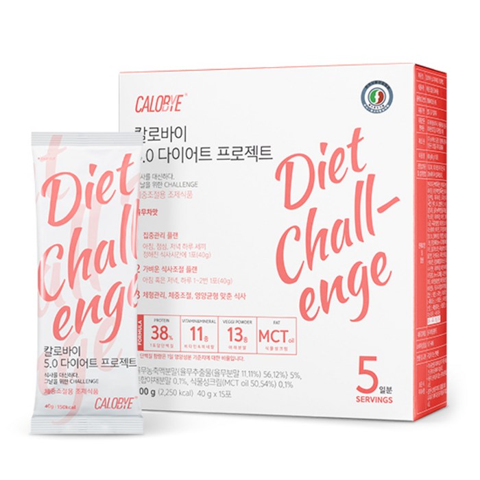 칼로바이 5.0 다이어트 프로젝트 단백질 식사대용 쉐이크 프로틴 5일 단기간 음식 식단, 40g, 15포 대표 이미지