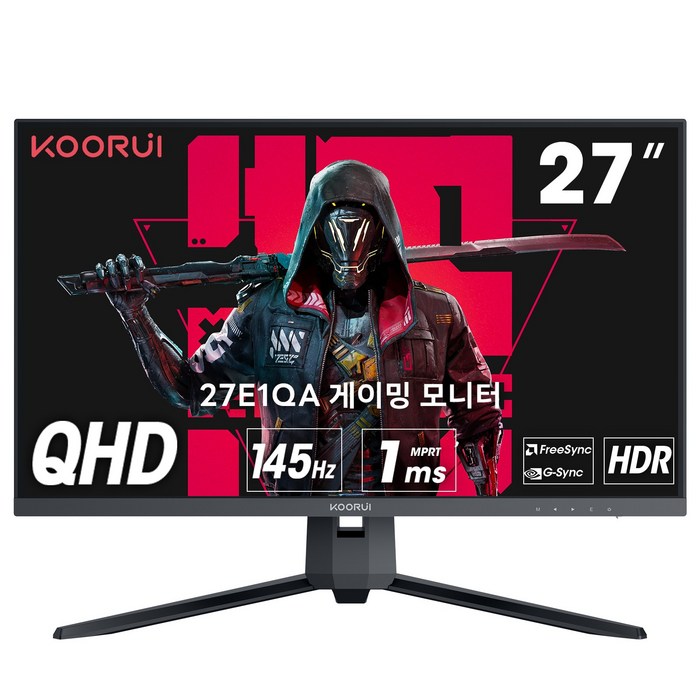 KOORUI 68.58cm VA QHD HDR리얼144Hz/MPRT1ms 게이밍 모니터 27E1QA 블랙 대표 이미지 - UWQHD 모니터 추천