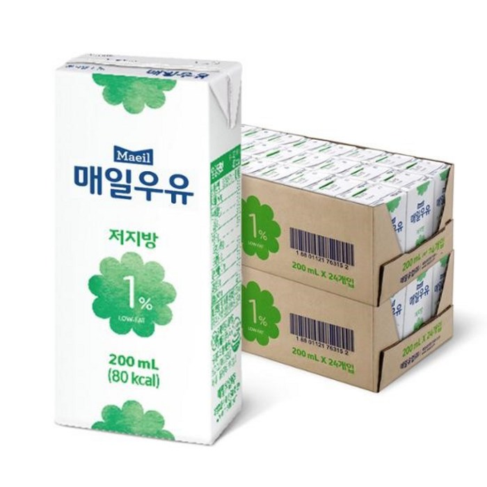 매일유업 저지방 1% 멸균 우유, 200ml, 48개 대표 이미지 - 저지방 우유 추천