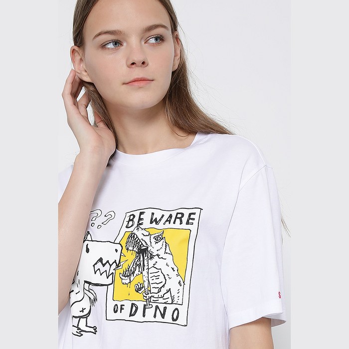 코튼 디노 프린트 반소매 티셔츠 (PW2A7WTS409WWT) 대표 이미지 - SJYP 티셔츠 추천