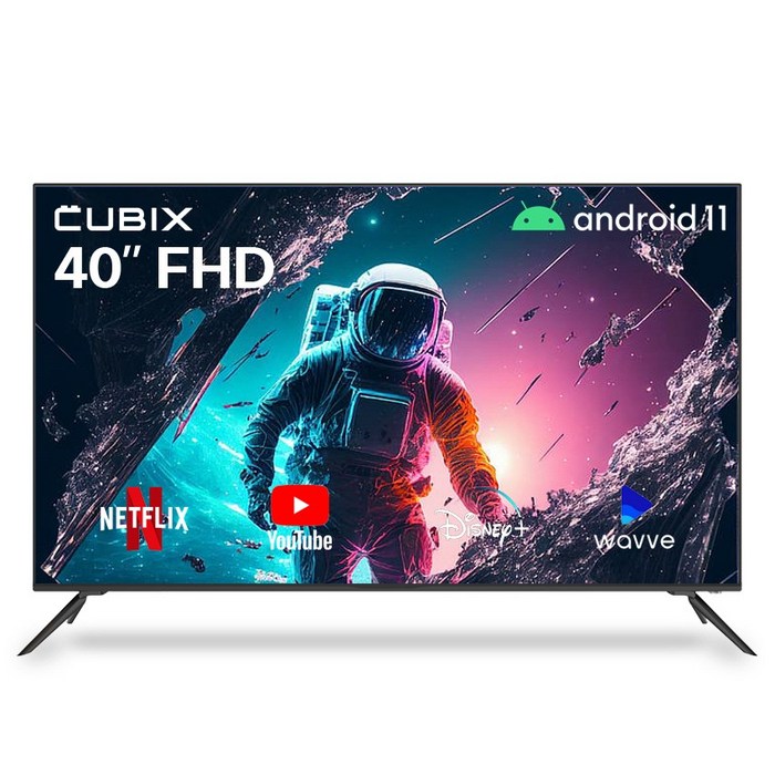 큐빅스 FHD LED 스마트 TV 101cm(40인치) 구글 안드로이드 11 HDR 블루투스 WIFI 넷플릭스 유튜브 에너지효율 1등급 스탠드 벽걸이 방문설치, 벽걸이형 택배배송(상하좌우 브라켓) 대표 이미지 - 유튜브 tv 추천