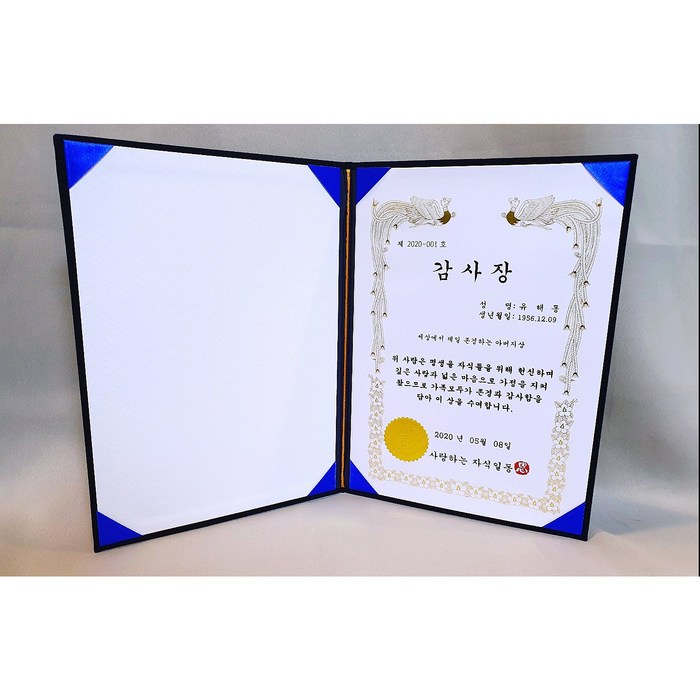 부모님감사장 감사문구 캘리그라피감사장+고급상장케이스+고급금박스티커+무료배송, A 감사장(폰트) 대표 이미지 - 상패 제작 추천