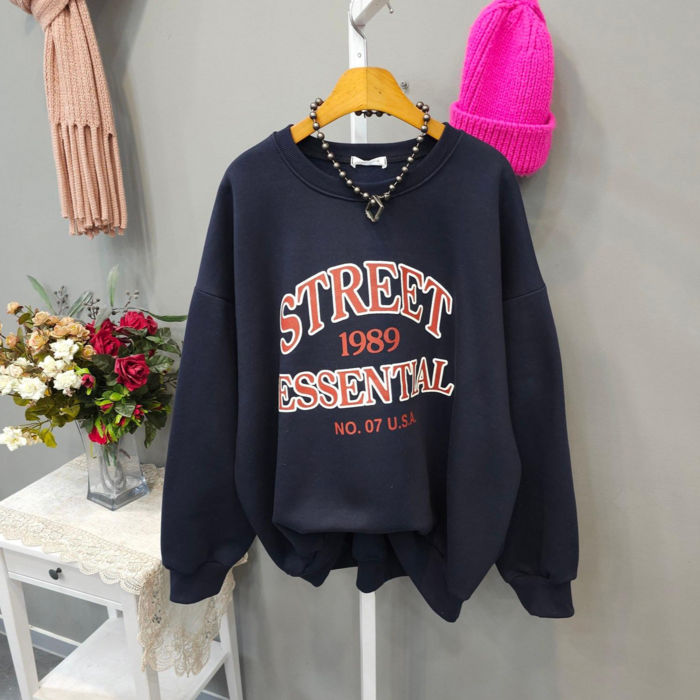 에센셜발포 오버핏 기모 맨투맨