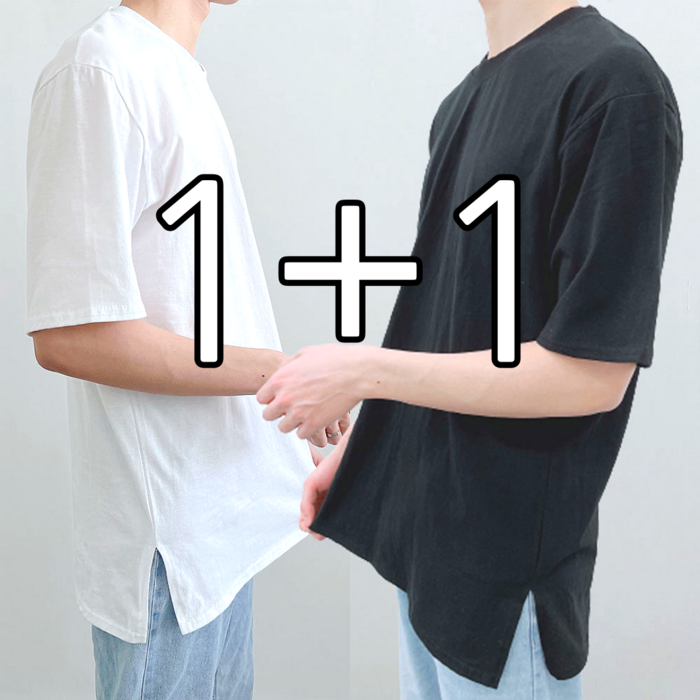1+1 이브컴퍼니 남녀공용 오버핏 무지 옆트임 레이어드 반팔 티셔츠 (4545-2) 대표 이미지 - 오버핏 반팔티 추천