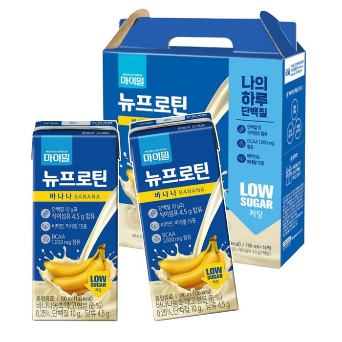 마이밀 뉴프로틴 로우슈거 190ml 16팩 바나나맛 저당류 단백질 식사대용, 상세페이지 참조, 상세페이지 참조 대표 이미지 - 바나나맛 프로틴 추천