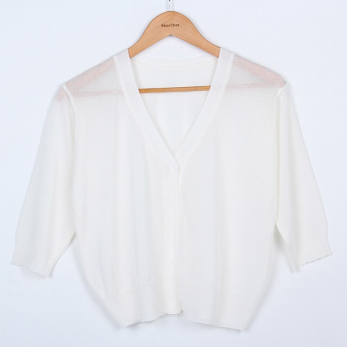 빼빼 여성용 쿨링 7부 소매 니트 가디건