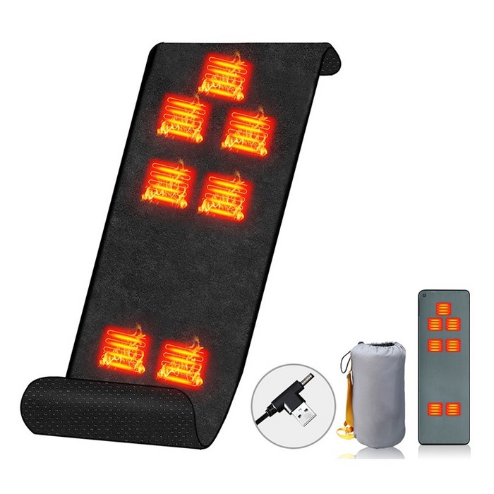 KLIFE 7구역 USB 발열매트 차박 캠핑 침대 거실 온열매트 3단 온도조절 휴대용 수납 파우치 포함