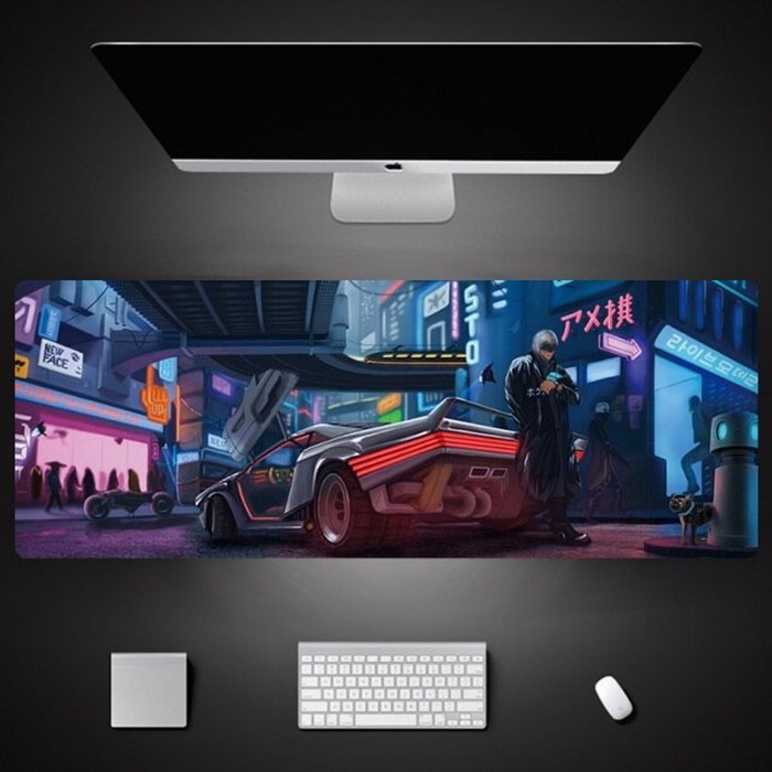 사이버 자동차 시리즈 고무 패브릭 오버로킹 게임용 마우스 패드 2077 대형 게이머 컴퓨터 마우스 패드 XXL Mause 매트 데스크탑, 900X400x4mm, 하늘색 대표 이미지 - 가슴 마우스패드 추천