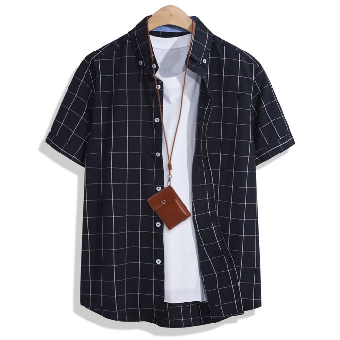 모니즈 남성용 사각 체크 반팔 셔츠 SHT077 대표 이미지 - 남자 여름 셔츠 추천