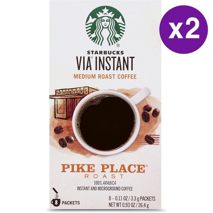 스타벅스 비아 인스턴트 커피 파이크 플레이스 Starbucks VIA Instant Coffee Pike Place, 26.4g, 2개, 8개입 대표 이미지 - 비아 추천