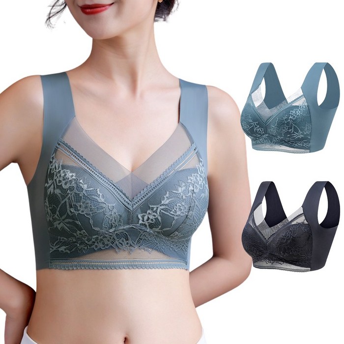 [당일출고] KAQIA 레이스 노와이어 브라 여자 속옷 빅사이즈 브라 심리스 스포츠 브래지어 2세트 대표 이미지 - 끈브라 추천