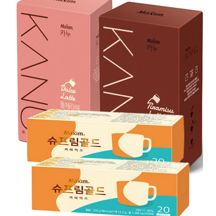 맥심 슈프림골드믹스 20T x 2 + 카누돌체라떼8T+카누티라미수라떼8T 대표 이미지 - 돌체라떼 추천
