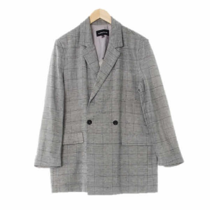 플라스틱아일랜드 8828 그레이 체크 린넨혼방 더블버튼라이트롱블레이저 S 수지네 구제