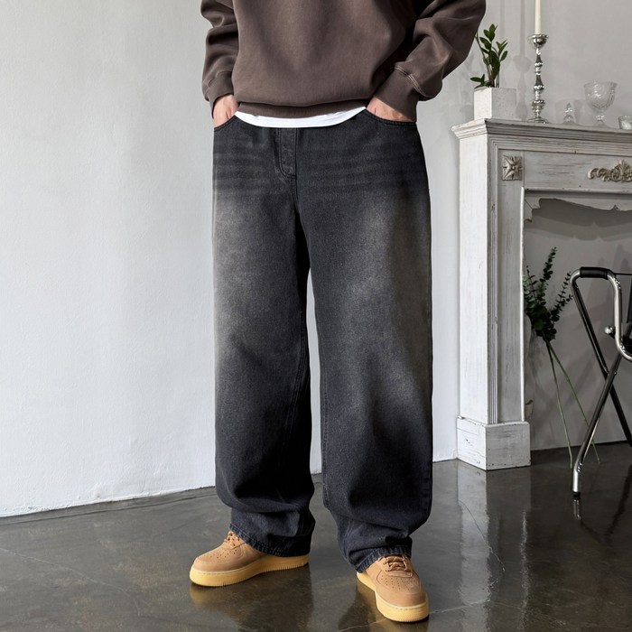 웨일즈 워싱 롱 와이드 벌룬 밴딩 청바지 데님 팬츠 3 Color 빅사이즈 까지
