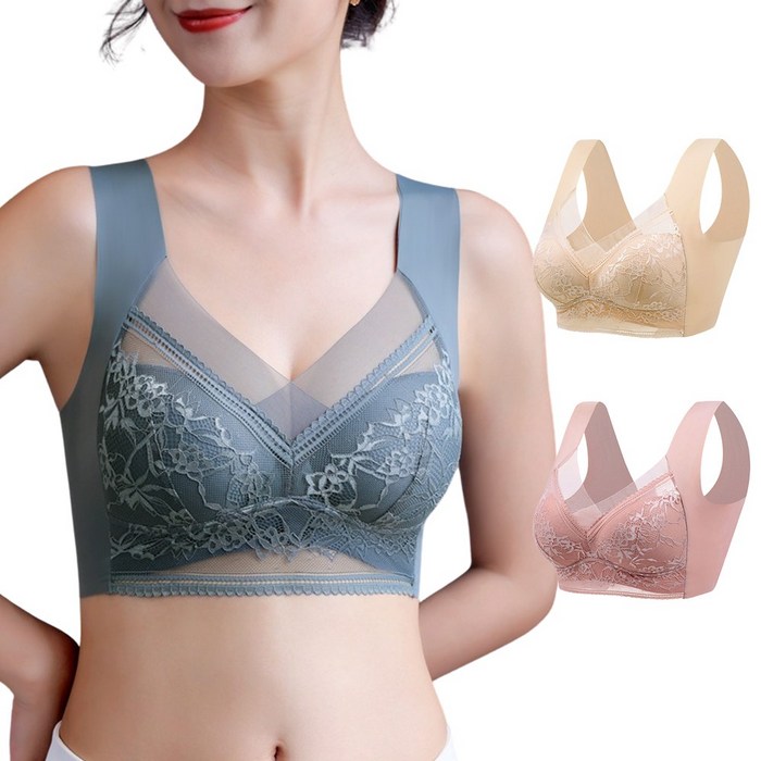 [당일출고] KAQIA 레이스 노와이어 브라 여자 속옷 빅사이즈 브라 심리스 스포츠 브래지어 2세트 대표 이미지 - 부유방 브라 추천