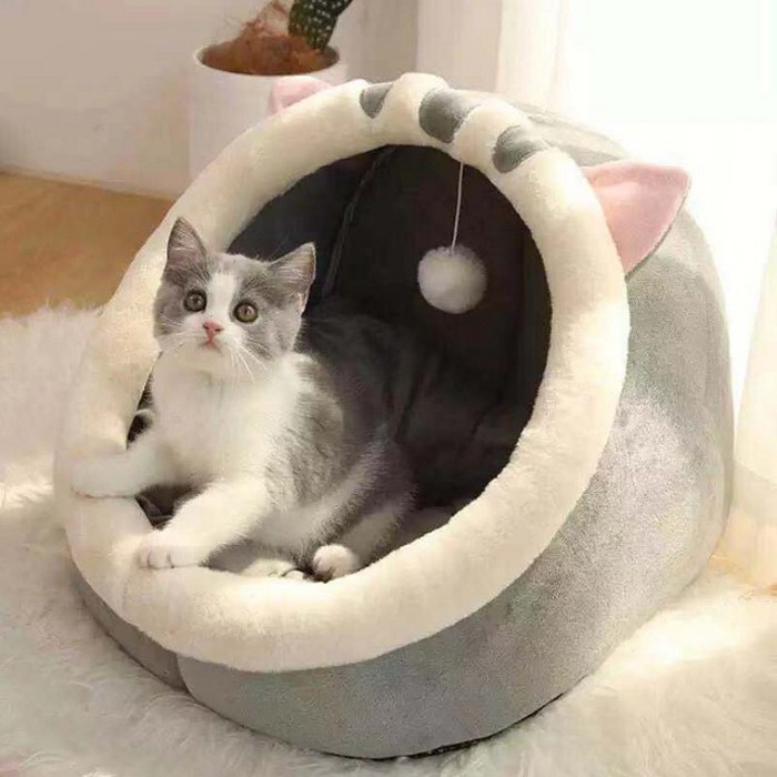아카누스 고양이 쿠션 하우스 귀요미 숨숨집 강아지 겸용, 야옹이 그레이, 1개