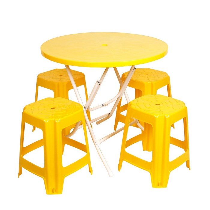 지오리빙 포장마차 테이블 의자 세트, 원형+사각(옐로우)
