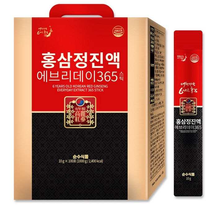 순수식품 홍삼정 진액 에브리데이 365 홍삼스틱, 10g, 100개 대표 이미지 - 고려홍삼 추천