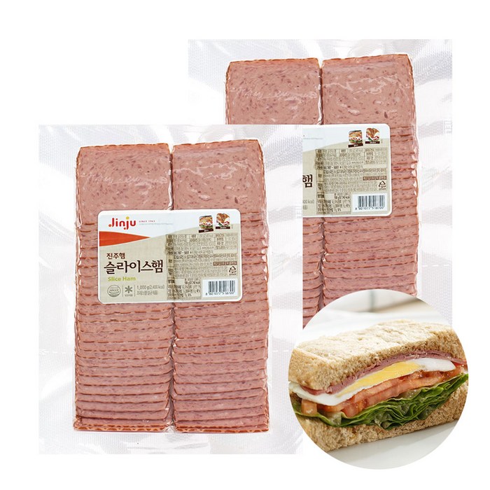 진주햄 슬라이스햄(냉장) 1kg x 2팩, 1세트 대표 이미지 - 샌드위치 햄 맛있는거 추천