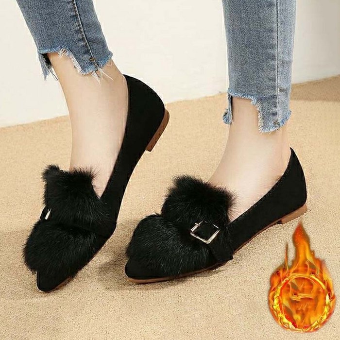 TKX 메리제인 슈즈 여성 가을 겨울 털 장식 발편한 단화 플랫구두 하객룩 K95