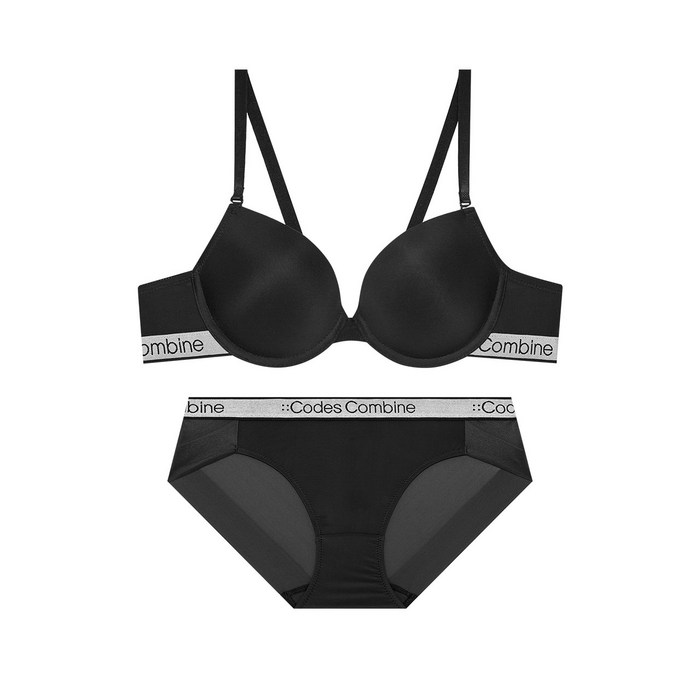 코데즈컴바인 이너웨어 실버 아웃밴드 베이직 브라 팬티 세트 대표 이미지 - 블랙 브라 추천