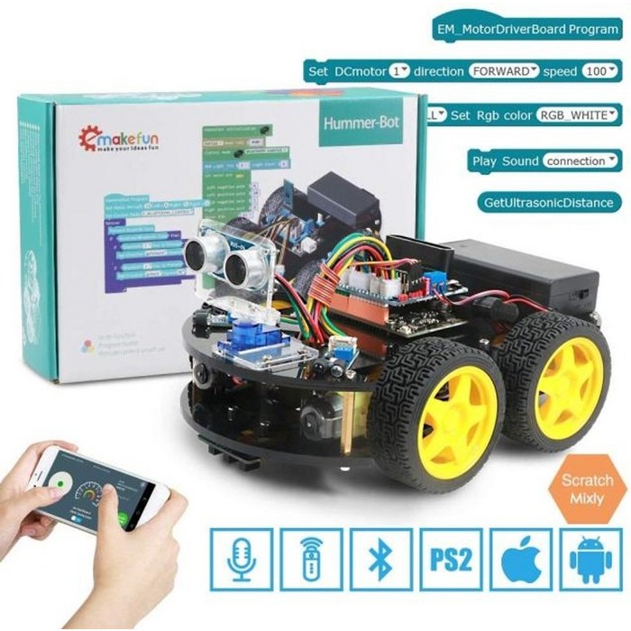 Arduino 스타터 키트 Keywish 4WD 로봇 자동차 스마트 자동차 APP RC 로봇 공학 학습 키트 교육 STEM 장난감 키즈 레슨 비디오 코드, 협동사, 상자 포함 대표 이미지 - 교육용 아두이노 추천