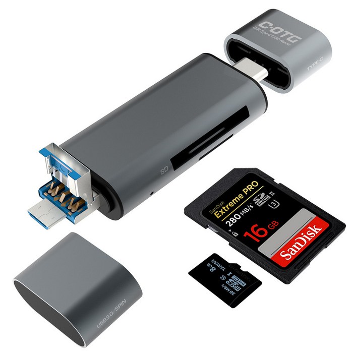 멀티 SD 카드 리더기 USB 3.0 메모리칩 OTG 마이크로 네비 네비게이션 블랙박스 칩 아이패드 C타입 블박, 실버 대표 이미지 - SD카드 리더기 추천