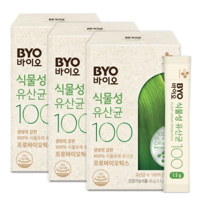 BYO 1포100억식물성유산균100 3박스(3개월), 30포 x 3박스 대표 이미지 - BYO 유산균 추천