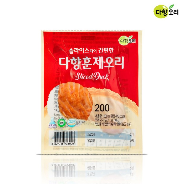 다향오리 훈제오리 200g 8팩 소스증정, 훈제슬라이스 200g×8팩+소스 대표 이미지 - 훈제오리 추천