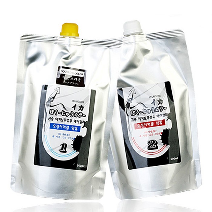 뉴겐 금송 이카 보쿠쥬우 오징어먹물 헤어칼라 1제 500ml + 2제 500ml, 블랙, 1세트 대표 이미지 - 검은색 염색약 추천