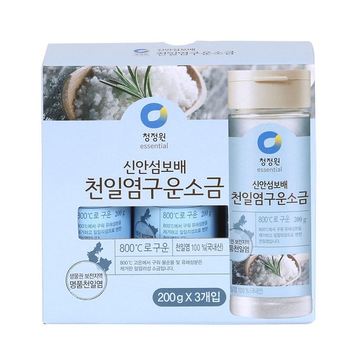 청정원 천일염 구운소금 600g(200gx3개입), 200g, 3개입 대표 이미지 - 천일염 추천