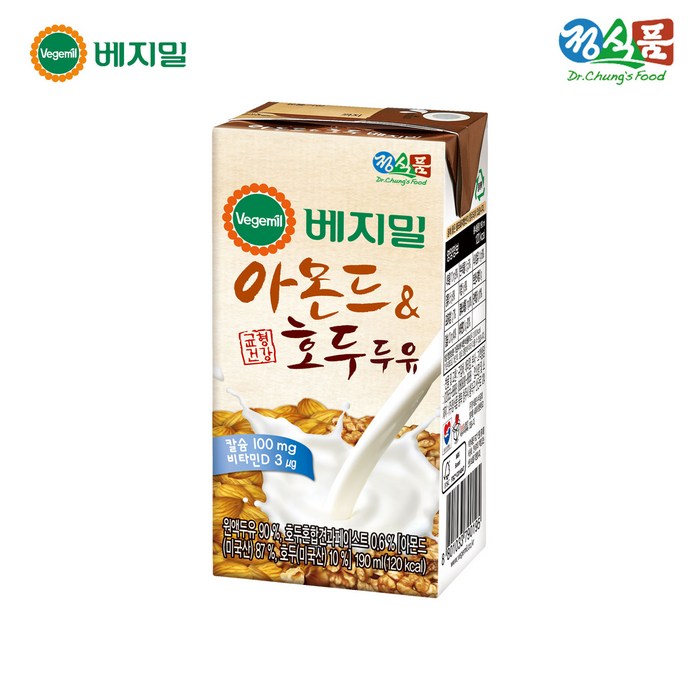베지밀 아몬드와 호두 두유 64팩, 190ml, 64개 대표 이미지 - 저당 두유 추천