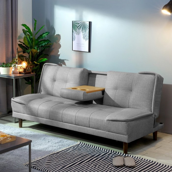 (15조한정 추가할인쿠폰)리도 패브릭룩 방수가죽 3인용 폴딩 컵홀더 소파베드 쇼파베드, 리도_PU그레이 대표 이미지 - 원룸 소파 추천