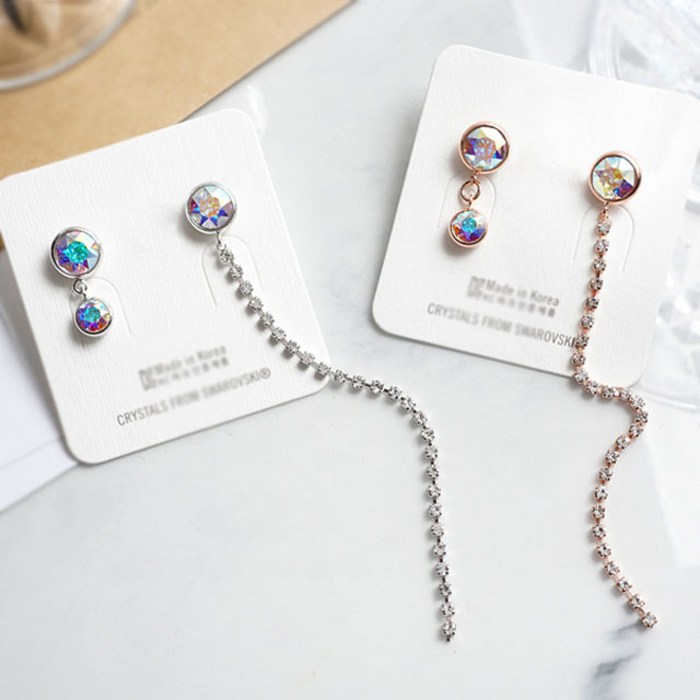 오스트리아 정품 스와로브스키 크리스탈 사용 언발 쥴란 롱 드롭 귀걸이 ESG3173 swarovski crystal earrings 대표 이미지 - 스와로브스키 목걸이 추천