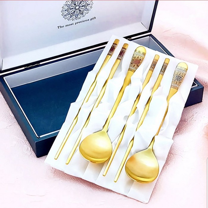 [고집몰] 부자되는 24K 순금도금 수저세트 (2인용), 수저2벌+저븐2벌(거북이), 1세트 대표 이미지 - 금수저 추천