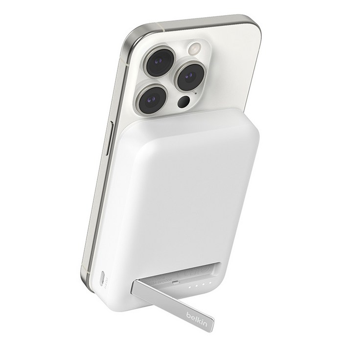 벨킨 BoostCharge 프로 Qi2 15W 마그네틱 무선 충전 스탠드 보조배터리 10000mAh, BPD008btWH, 화이트 벨킨 BoostCharge 프로 Qi2 15W 마그네틱 무선 충전 스탠드 보조배터리 10000mAh, BPD008btWH, 화이트