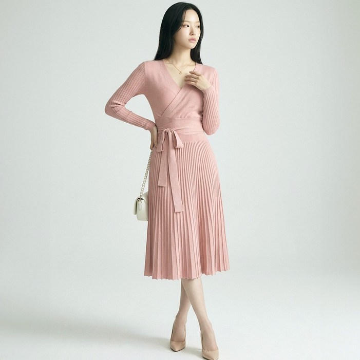 페이퍼먼츠 세미에르 랩 브이넥 미디 원피스 14046