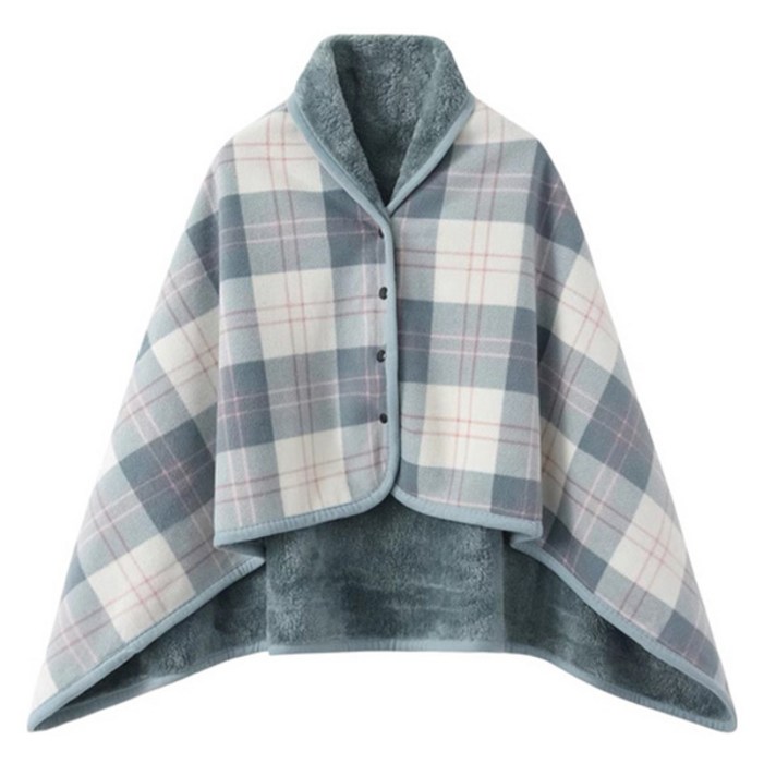 극세사 똑딱이 체크 망토 담요