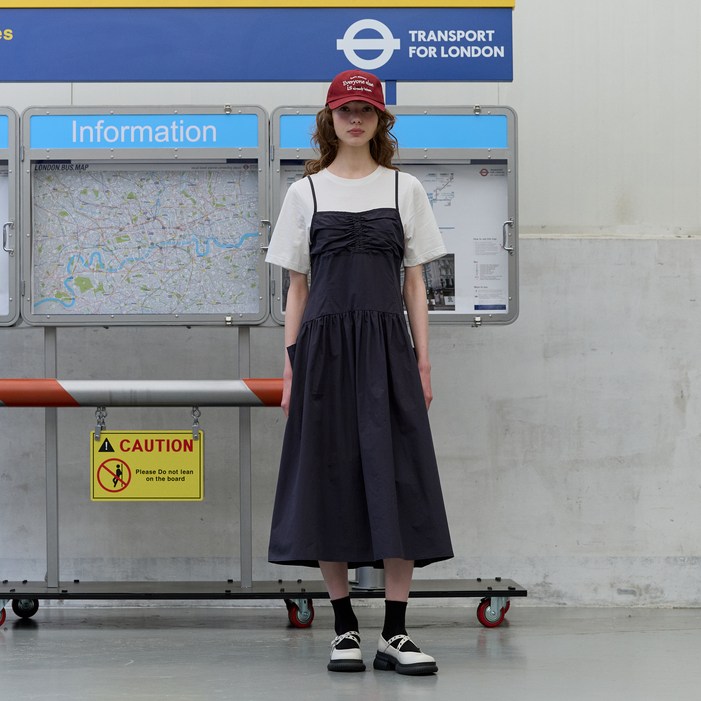 쥬시쥬디 J소재 믹스 셔링 디테일 면 원피스 ON JYOP52AA