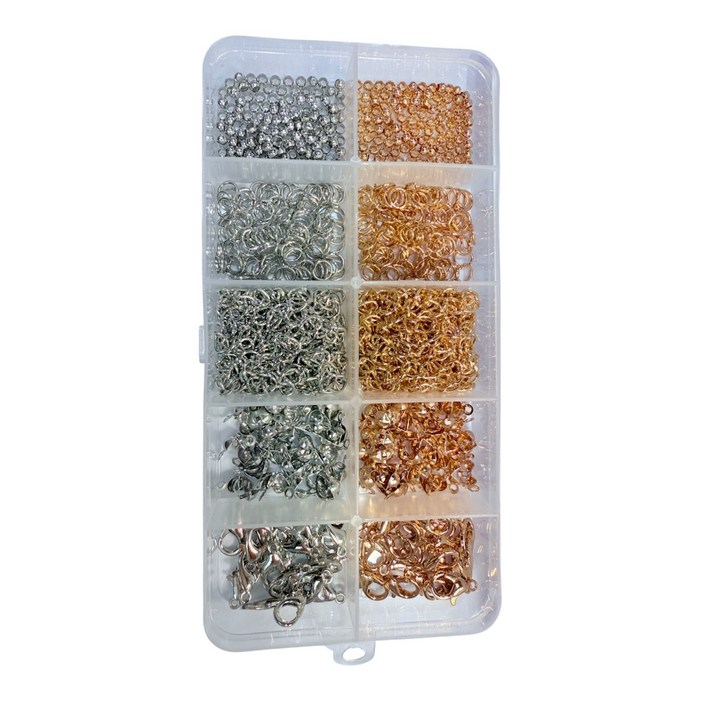 로블리샵 비즈공예 부자재 키트 악세사리 부자재 체인 오픈링 게고리 올챙이캡 세트 화이트실버 로즈골드 색상 선택 가능, 1개, 화이트골드로즈골드