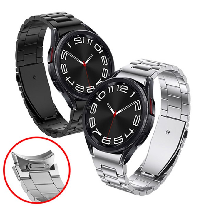 미소피아 갤럭시워치7 6 5 4 원클릭 메탈 스트랩 프로 클래식 호환 원버튼 원터치  조절기 증정