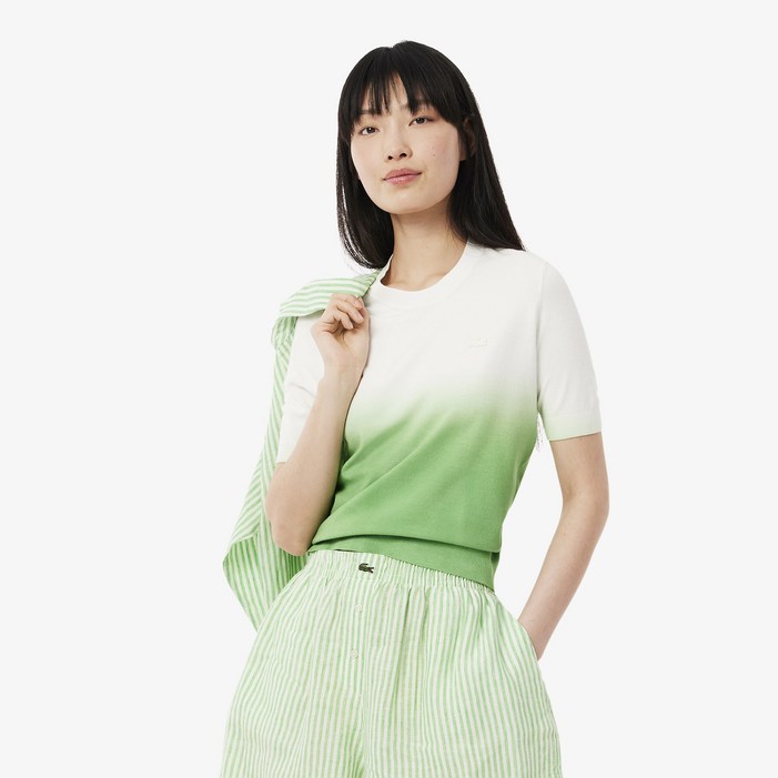 라코스테 공식 여성 그라데이션 반팔 스웨터 AF928155G QBI