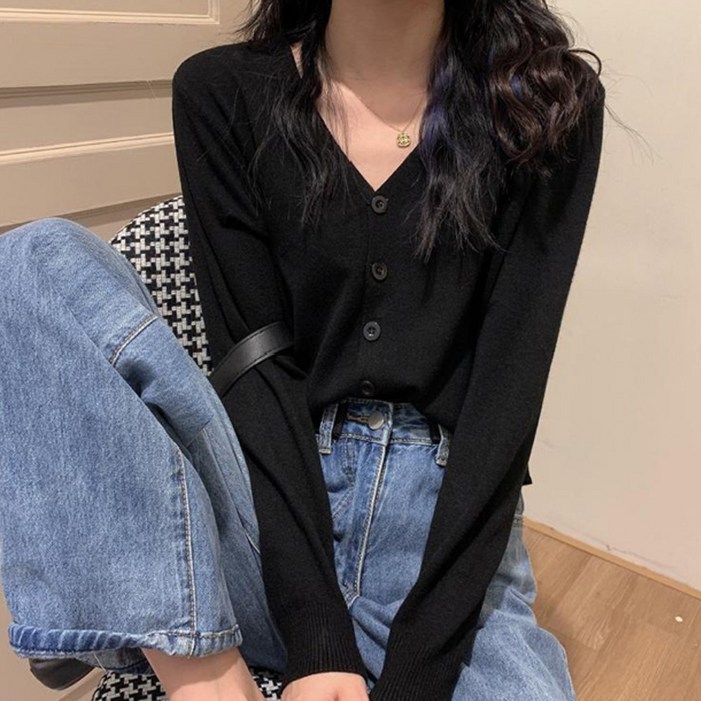 LUVA FLOW 얇은숏가디건 베이직무지가디건 브이넥단추카디건