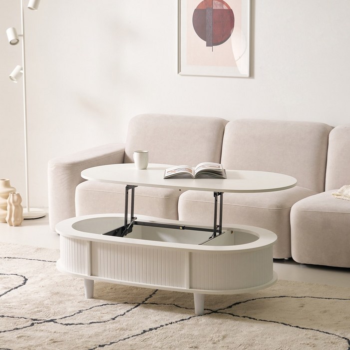 지앤퍼니 로이 리프트업 거실 테이블, 화이트