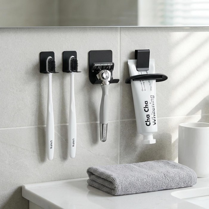 홈르네 무타공 스텐 칫솔꽂이 칫솔걸이 2인 세트, 1개, 블랙