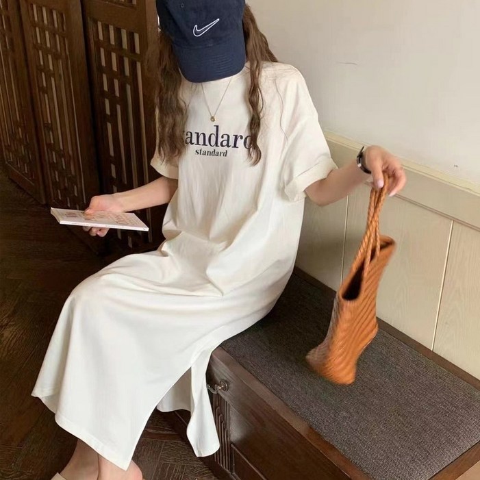 후암마켓 스탠다드 레터링 데일리 반팔 롱 원피스 루즈핏 후암마켓 스탠다드 레터링 데일리 반팔 롱 원피스 루즈핏
