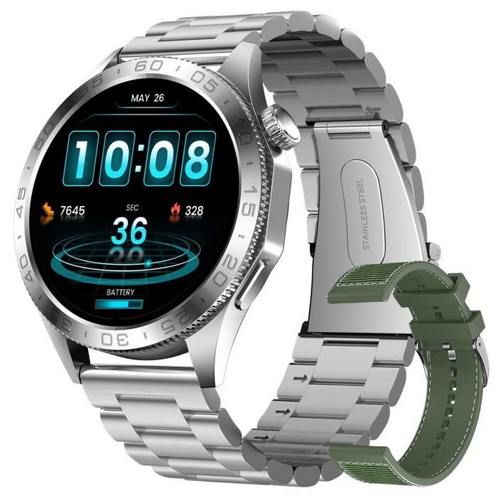 블루투스 스마트워치 ST20 1.43인치 AMOLED AOD 아웃도어 GPS 스포츠시계, GPS 블루투스, 3.6cm, 실버