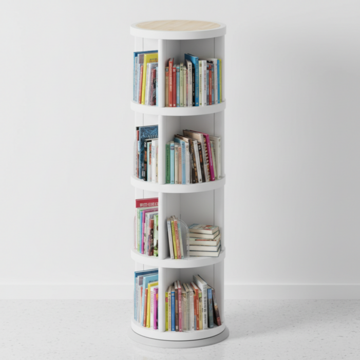 리틀보이 안전한 360도 회전 책장 책꽂이, 4단, 화이트