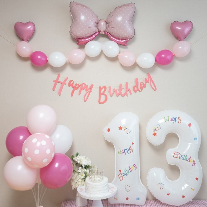연지마켓 생일풍선 생일파티용품 리본풍선 숫자세트