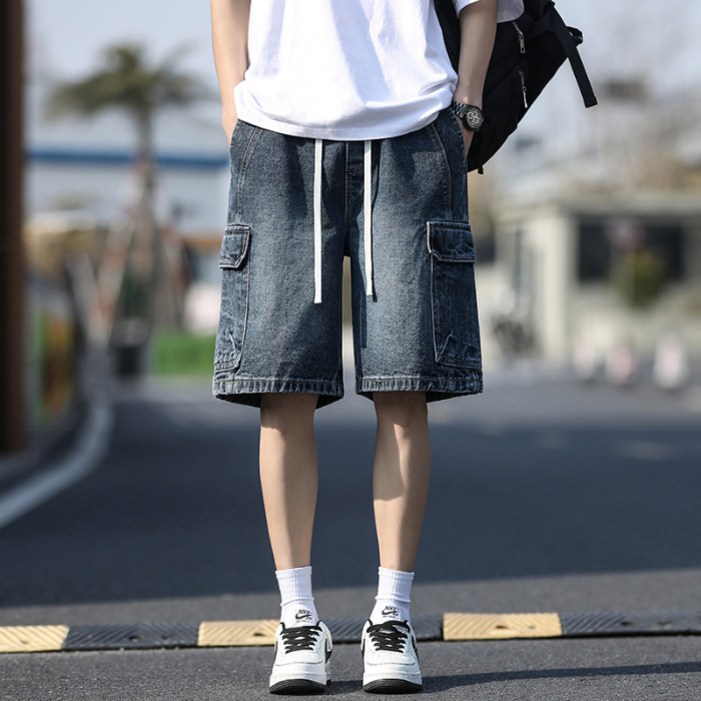 KDNC 남성 여름용 워싱  입체 빅포켓 카고 데님 반바지